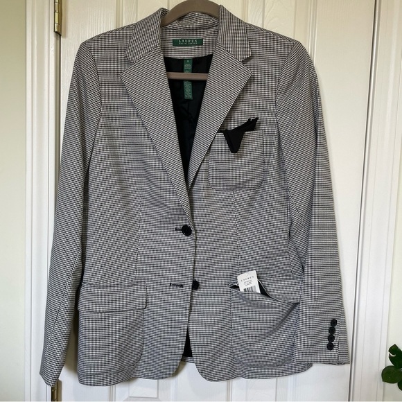 Lauren Ralph Lauren Houndstooth black and white Blazer 10 - Picture 1 of 13